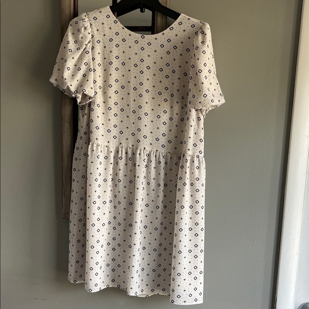 LOFT Cream and Blue Mini Dress